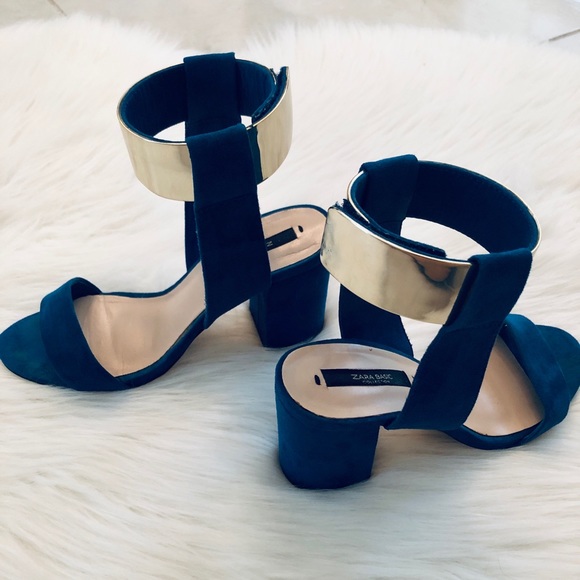 Blue Suede Cuffed Heels, size 5 - Picture 3 of 5